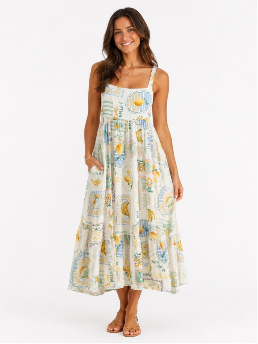 NWT Anthropologie Paper Heart Citrus Italian Coastal Linen Sundress